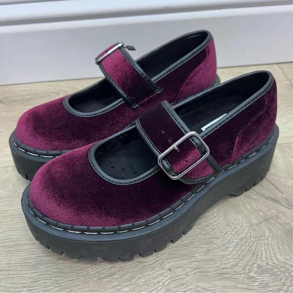 tuk Velvet Mary Jane Platform Shoes in Deep Wine
